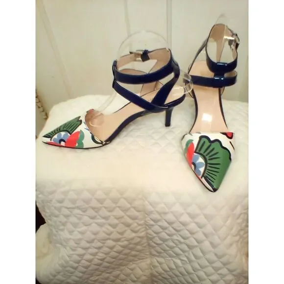 Nine West Pumps Vibrant Size 9M Flower Print Slip On Pointed Toe - Picture 8 of 16